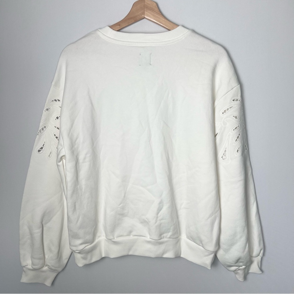 Gap NWT VintageSoft Eyelet-Sleeve Embroidered Crew Neck Sweatshirt White M - Picture 3 of 9